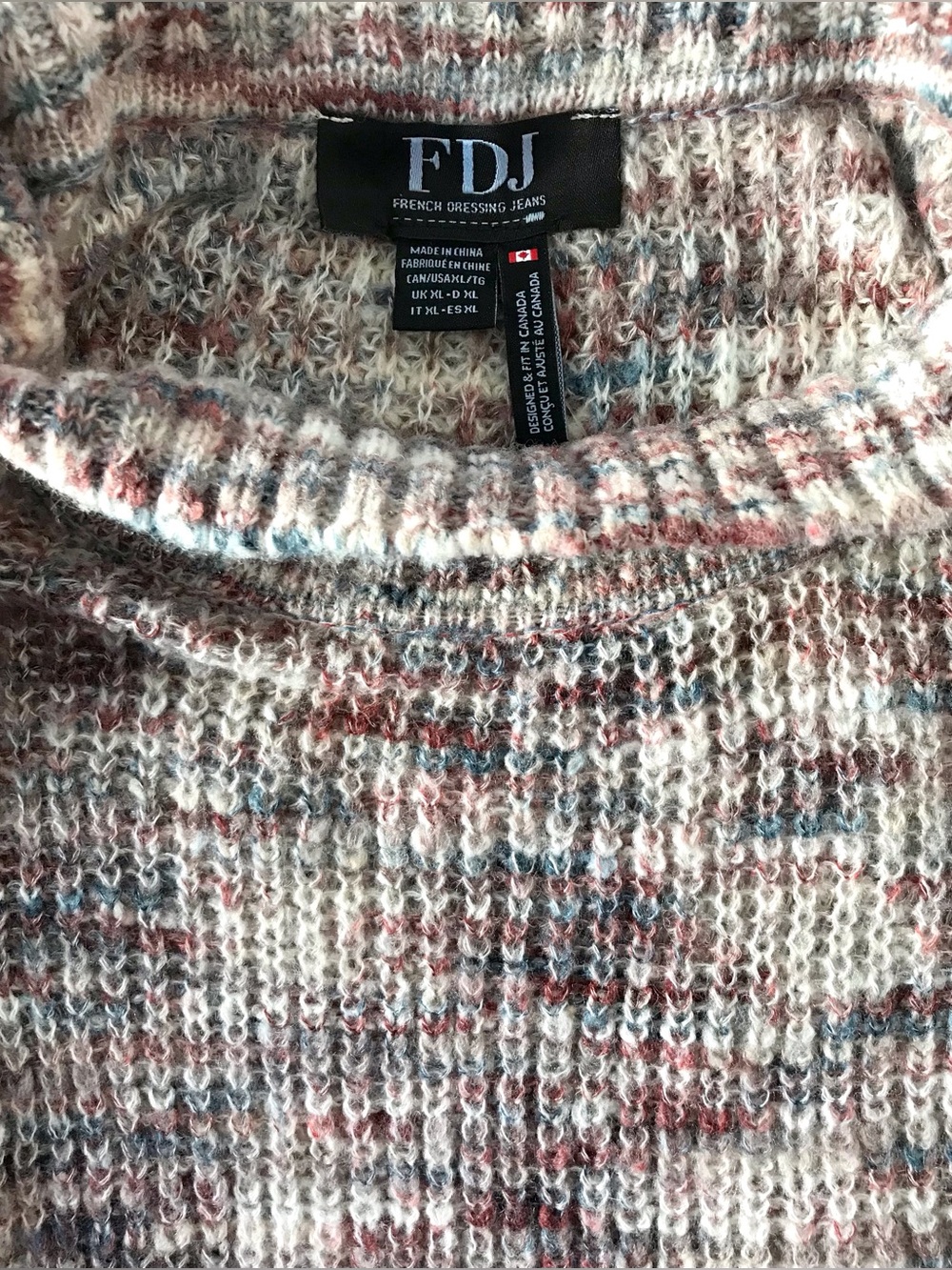 NWT FDJ Oversized Slouchy Shaker Knit Sweater Mock Neck L Multi Colour Space Dye